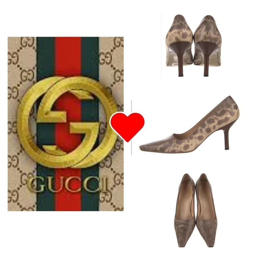 Gucci leather brown animal print stiletto heel size 10 B